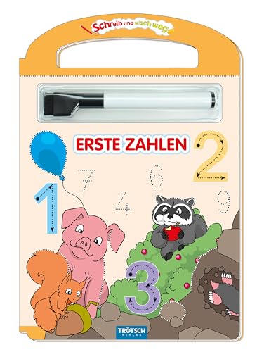 TRÖTSCH - Schreib und wisch weg "Erste Zahlen" mit Stift | Übungsheft mit abwischbarer Oberfläche und Stift zum Üben der Zahlen. Lernheft mit Schritt-für-Schritt-Anleitungen | Ab 4 Jahren