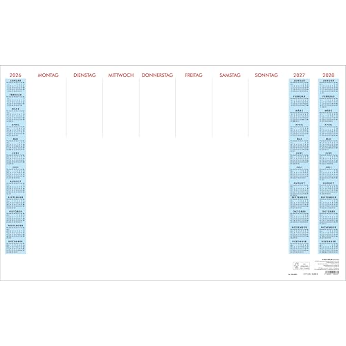 Schreibunterlage 2026 - 59,5x37 cm - 1 Woche auf 1 Blatt - 36 Blatt, mit Kartonunterlage - mit Dreijahresübersicht auf jedem Blatt - 108-0000 Schreibunterlage 2026 - 59,5x37 cm - 1 Woche auf 1 Blatt - 36 Blatt, mit Kartonunterlage - mit Dreijahresübersicht auf jedem Blatt - 108-0000 von ZETTLER Kalender
