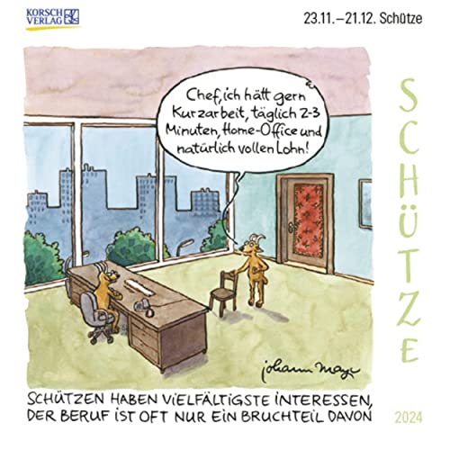 Schütze Mini 2024: Sternzeichenkalender-Cartoon - Minikalender im praktischen quadratischen Format 10 x 10 cm. von Korsch Verlag