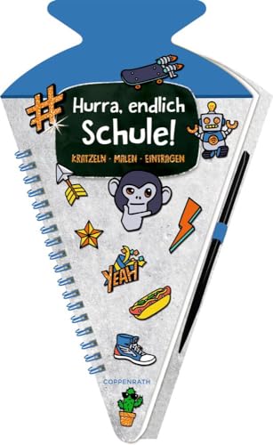 Schultüten-Kratzelbuch - Funny Patches - Hurra, endlich Schule! (blau): Kratzeln, Malen, Eintragen