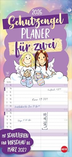 Schutzengel Planer für zwei 2026: Wandplaner für 2. Partnerkalender mit 2 Spalten. Terminkalender mit niedlichen Cartoon-Engeln. Wandkalender für 2 Personen. (Familienplaner Heye) von Heye