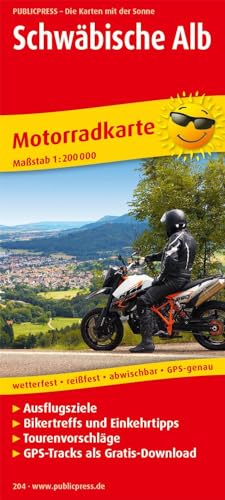 Schwäbische Alb: Motorradkarte mit Tourenvorschlägen, Ausflugszielen, Biker- & Einkehrtipps, GPS-Tracks als Gratis-Download, reissfest, wetterfest, abwischbar, GPS-genau. 1:200000 (Motorradkarte: MK)