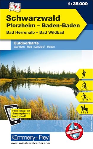Kümmerly+Frey Outdoorkarte Deutschland 52 Schwarzwald, Pforzheim, Baden-Baden 1:35.000: Mit Bad herrenalb und Bad Wildbad. Touren für Wanderer, Biker ... Outdoorkarten Deutschland, Band 52)