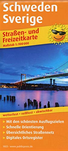 Schweden, Sverige: Straßen- und Freizeitkarte mit Touristischen Straßen, Highlights der Region und digitalem Ortsregister.. 1:900.000 (Straßen- und Freizeitkarte: StuF)