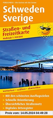 Schweden, Sverige: Straßen- und Freizeitkarte mit Touristischen Straßen, Highlights der Region und digitalem Ortsregister.. 1:900.000 (Straßen- und Freizeitkarte / StuF)