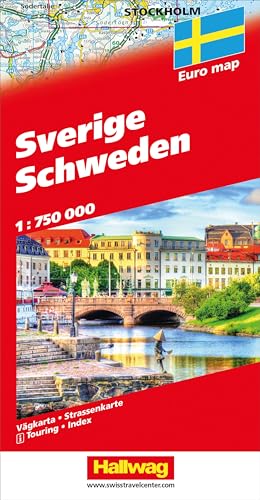 Schweden Strassenkarte 1:750'000: Transitpläne, Reiseinformationen, Distanzentabelle, Index, doppelseitig (Hallwag Strassenkarten)