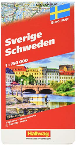 Schweden Strassenkarte 1:750'000: Transitpläne, Reiseinformationen, Distanzentabelle, Index, doppelseitig (Hallwag Strassenkarten)