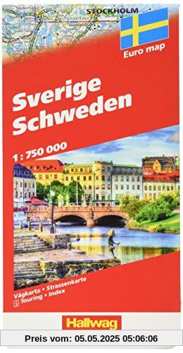 Schweden Strassenkarte 1:750'000: Transitpläne, Reiseinformationen, Distanzentabelle, Index, doppelseitig (Hallwag Strassenkarten)
