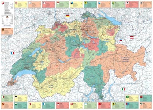 Kümmerly+Frey Schweiz, Karte politisch Poster 1:275.000: Landkarte mit Kantonen, Bezirken und Gemeinden (Kümmerly+Frey Thematische Karten)