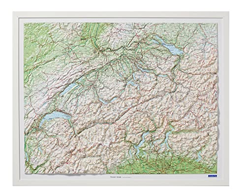 Schweiz Kunststoffrelief 1:500 000: mit Holzrahmen (weiss lackiert) (Kümmerly+Frey Thematische Karten)