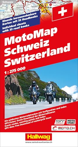 Schweiz MotoMap 1:275 000 Motorradkarte: Einzeln herausnehmbare Karten mit 33 Roadbooks, Die schönsten Motorradstrecken mit Treffpunkten, Hotels und Index (Hallwag Freizeitkarten)