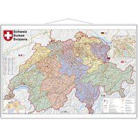 Schweiz Postleitzahlen 1 : 400 000. Wandkarte laminiert mit Metallbeleitung
