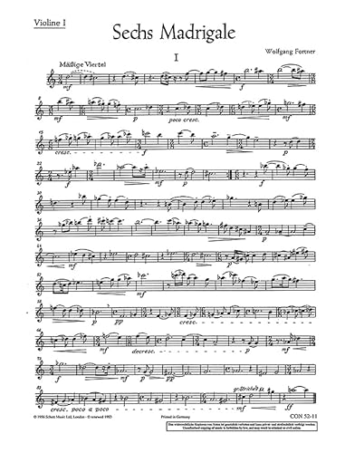 Sechs Madrigale: 2 Violinen und Violoncello (solistisch oder chorisch). Violine 1. (Concertino)