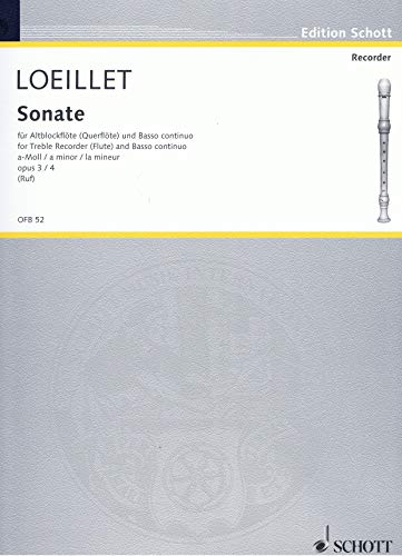 Sechs Sonaten: Nr. 4 a-Moll. op. 3. Alt-Blockflöte (Flöte, Oboe, Violine) und Basso continuo; Violoncello/Viola da gamba ad libitum.: No. 4 A minor. ... da gamba ad libitum. (Edition Schott)