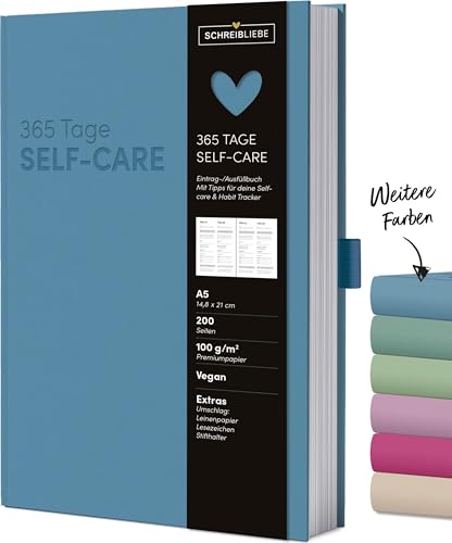 Self-care Tagebuch Aqua: 365 Tage Ausfüllbuch A5, für mehr Selbstliebe und Dankbarkeit, mit Lesebändchen und Stiftehalter 200 Seiten Schreibliebe von Korsch Verlag