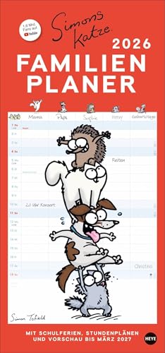 Simons Katze Familienplaner 2026: Familienkalender mit 5 Spalten. Humorvoll illustrierter Familien-Wandkalender mit Schulferien und Stundenplänen. (Familienplaner Heye) von Heye