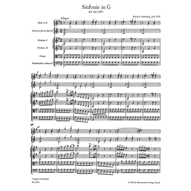 Sinfonie G-Dur KV 110 Sinfonie G-Dur KV 110