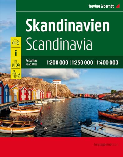 Skandinavien, Autoatlas 1:200.000 - 1:400.000, freytag & berndt: Spiralbindung, Camping- und Stellplätze, Freizeitinfos (freytag & berndt Autoatlanten)