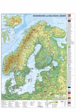 Skandinavien und Baltikum physisch. Stiefel Wandkarte Kleinformat Scandinavia and the Baltic Countries von Stiefel