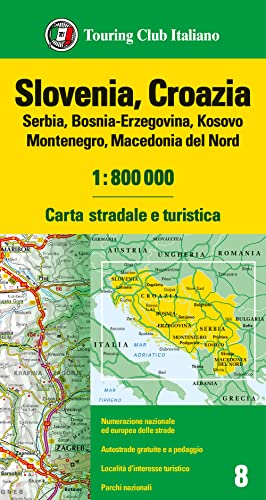 Slovenia, Croazia, Serbia, Bosnia Erzegovina, Montenegro, Macedonia 1:800.000. Carta stradale e turistica von Touring