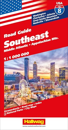 Hallwag Strassenkarte USA, Southeast 1:1 Mio.: Mit Middle Atlantic, Appalachian Mountains, Washington, Charleston, Atlanta, Great Smoky Mountains, ... Ortsverzeichnis und Reiseinformationen