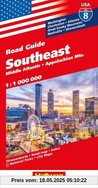 Southeast Middle Atlantic, Appalachian Mts. Nr. 08 USA Road Guide 1:1 Mio.: Middle Atlantic, Appalachian Mts. (Hallwag Strassenkarten)