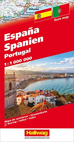 Spanien / Portugal Strassenkarte 1:1 Mio.: Strassenkarte mit Transitplänen, Ortsindex, touristische Informationen und Sehenswürdigkeiten.: Mit E-Distoguide® via QR-Code (Hallwag Strassenkarten)