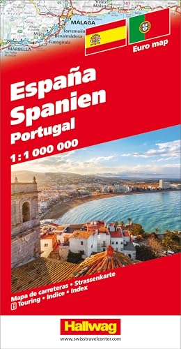 Spanien / Portugal Strassenkarte 1:1 Mio.: Strassenkarte mit Transitplänen, Ortsindex, touristische Informationen und Sehenswürdigkeiten.: Mit E-Distoguide® via QR-Code (Hallwag Strassenkarten) von Kmmerly und Frey