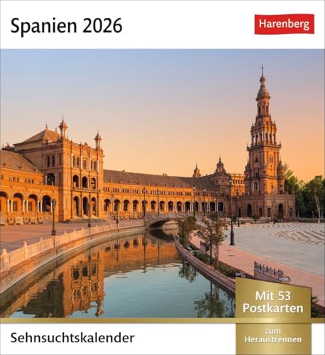 Spanien Sehnsuchtskalender 2026 - Wochenkalender mit 53 Postkarten: Landschaft, Architektur und die schönsten Bilder spanischer Panoramen. Kleiner ... oder Aufhängen (Postkartenkalender) von Harenberg