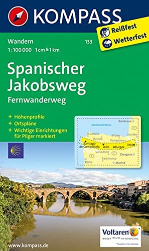 KOMPASS Wanderkarte 133 Spanischer Jakobsweg 1:100.000: Fernwanderweg