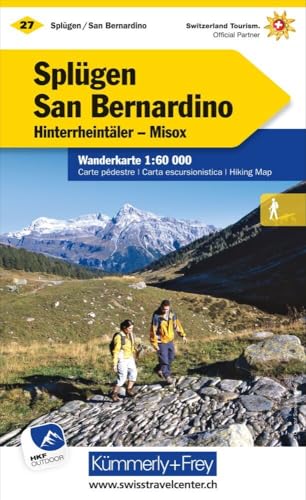Kümmerly+Frey Wanderkarte 27 Splügen, San Bernardino 1:60.000: Mit Hinterrheintäler und Misox. Wetterfest, matt laminiert und mit free Download von Kmmerly und Frey
