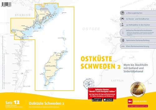 Sportbootkarten Satz 12: Ostküste Schweden 2 (Ausgabe 2024/2025): Mem bis Stockholm mit Gotland und Södertäljekanal