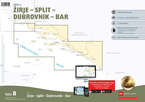Sportbootkarten Satz 8: Adria 2 (Ausgabe 2019/2020): Zirje - Split - Dubrovnik - Bar