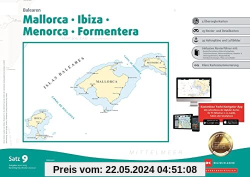 Sportbootkarten Satz 9: Balearen (Ausgabe 2022/2023): Mallorca - Ibiza - Menorca - Formentera