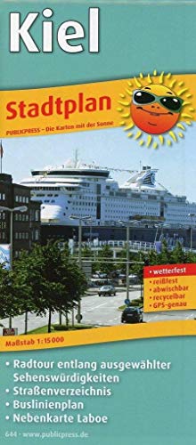 Stadtplan Kiel: Mit Radtour entlang ausgewählter Sehenswürdigkeiten, Straßenverzeichnis, Buslinienplan, Nebenkarte Laboe, wetterfest, reißfest, abwischbar, GPS-genau, 1:15000