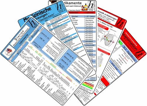 Stations Karten-Set - Laborwerte, Med. Abkürzungen, Medikamente - Haltbarkeit nach Anbruch, Reanimation