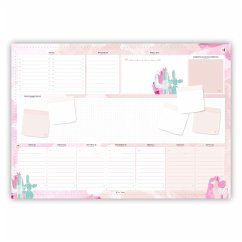 Stay Inspired, Schreibtischunterlage, Abrissplaner mit Wochenplaner (mit Kaktus und Alpaka Motiv) rosa/pink von Nova MD