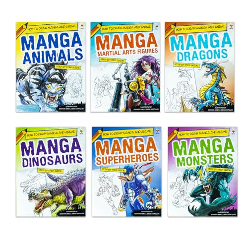 Step By Step Guide How To Draw Manga and Anime For Beginners 6 Books Set Collection: (Animals, Dinosaurs, Dragons, Matiral Arts Figures, Monsters, Superheroes) von Fox Eye Publishing