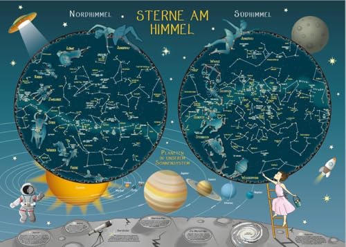 Sterne am Himmel: Sternenkarte für Kinder: Wandkarte 100 cm x 70 cm von Huber Kartographie