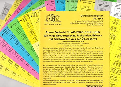 DürckheimRegister STEUERFACHWIRT/IN Steuergesetze- Richtlinien + Erlasse mit Stichworten: 520 Registeretiketten (sog. Griffregister) für die ... • In jedem Fall auf der richtigen Seite von Drckheim Verlag GmbH