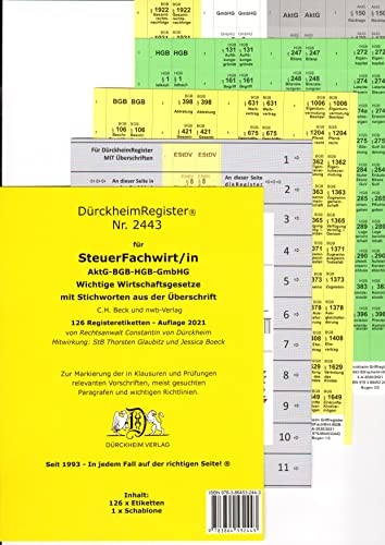 DürckheimRegister STEUERFACHWIRT/IN - BGB-HGB-GmbHG (Wirtschaftsgesetze) mit Stichworten: 102 Registeretiketten (sog. Griffregister)• In jedem Fall ... • In jedem Fall auf der richtigen Seite