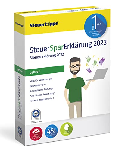 SteuerSparErklärung für Lehrer 2023, Schritt-für-Schritt Steuersoftware für die Steuererklärung 2022, CD-Version für Windows 8, 10 und 11