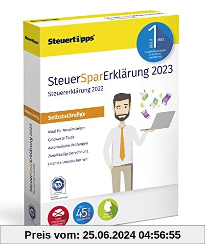 SteuerSparErklärung für Selbstständige 2023, Schritt-für-Schritt Steuersoftware für die Steuererklärung 2022, CD-Version für Windows 8, 10 und 11