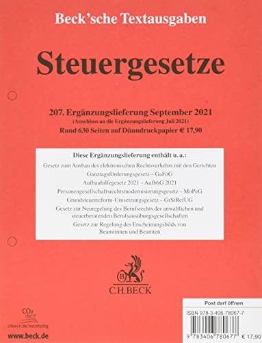 Steuergesetze 207. Ergänzungslieferung: Rechtsstand: 1. Januar 2021 (Tabellen); 1. September 2021 (Texte) Steuergesetze 207. Ergänzungslieferung: Rechtsstand: 1. Januar 2021 (Tabellen); 1. September 2021 (Texte)