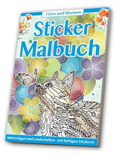 Sticker Malbuch: Erwachsene - Tiere & Blumen: 32 Seiten (16 Malvorlagen + 16 Landschaftseiten) + 1 Stickerbogen in der Buchmitte von Media Verlagsgesellschaft