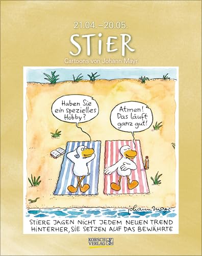 Stier 2026: Sternzeichenkalender-Cartoonkalender als Wandkalender im Format 19 x 24 cm. von Korsch Verlag