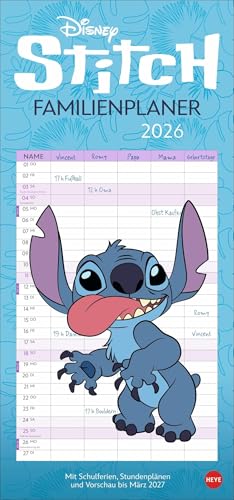 Stitch Familienplaner 2026: Kunterbunter Familienkalender mit dem chaotischen blauen Alien, bekannt aus „Lilo & Stitch“: Alle Termine immer im Blick! Monatskalender, 21 x 45 cm (Familienplaner Heye) von Heye