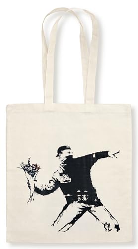 Stofftasche Bansky - Blumenwerfer: Aus 100% Baumwolle mit langen Trägern. Umhängetasche. Reusable Bag. Motiv: Street Art Graffiti The Flower Thrower Blumen von Anaconda Verlag
