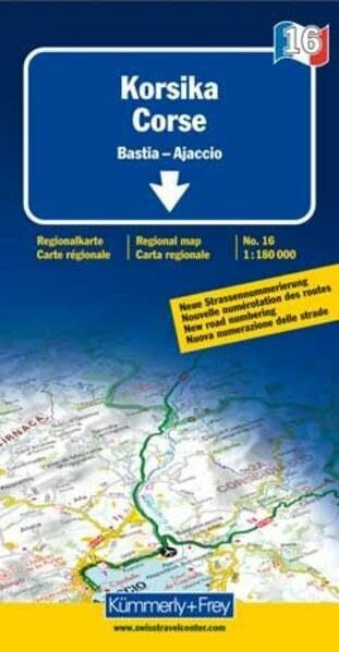 Stra�enkarte Korsika 1:180 000: Bastia - Ajaccio. Mit touristischen Informationen: Nr. 16, Fra...
