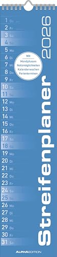 Streifenplaner BLAU 2026 - Streifenkalender - Wandplaner - Küchen-Kalender - 11,3x49,5: Notizkalender teNeues von ALPHA EDITION